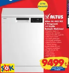 ALTUS AL 445 NX 5 PROGRAMLI 14 KİŞİLİK BULAŞIK MAKİNESİ